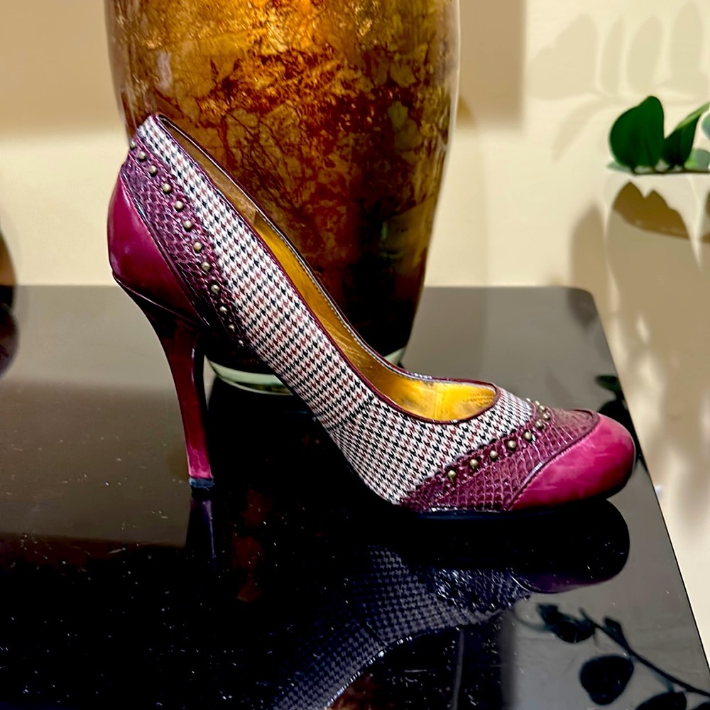 A classic dark red leather pump